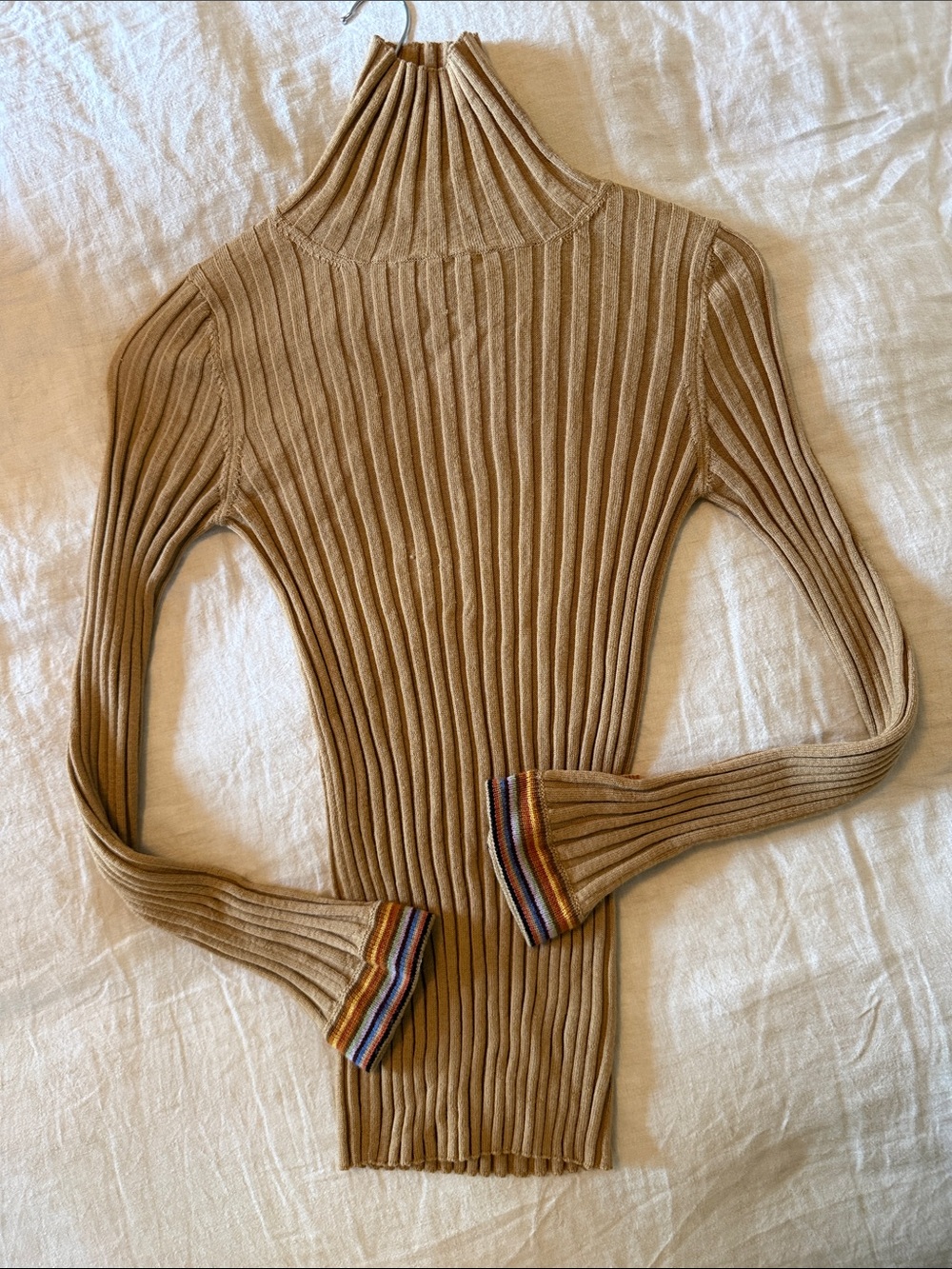 Vintage Etro Women’s Sweater Turtleneck Sweater in Camel with Contrast Cuff